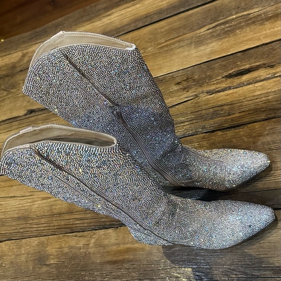 Matissee Nashville Tall Western Clear Rhinestone Point Toe Riding Boots 7 - Picture 4 of 9